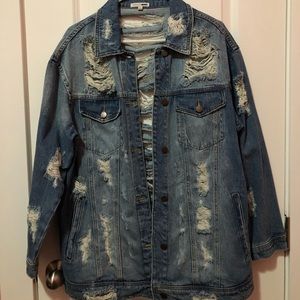 Fashion Nova Distressed Denim Jacket Size Large